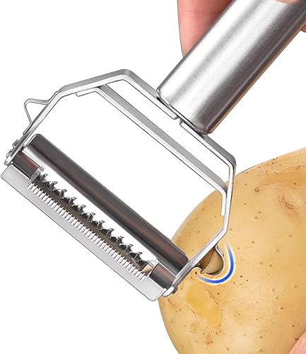 Miniatura 8 de Juliana y pelador de verduras, mango antideslizante de acero inoxidable, ideal para pelar zanahoria, calabacín, papa, tomate, melón y frutas