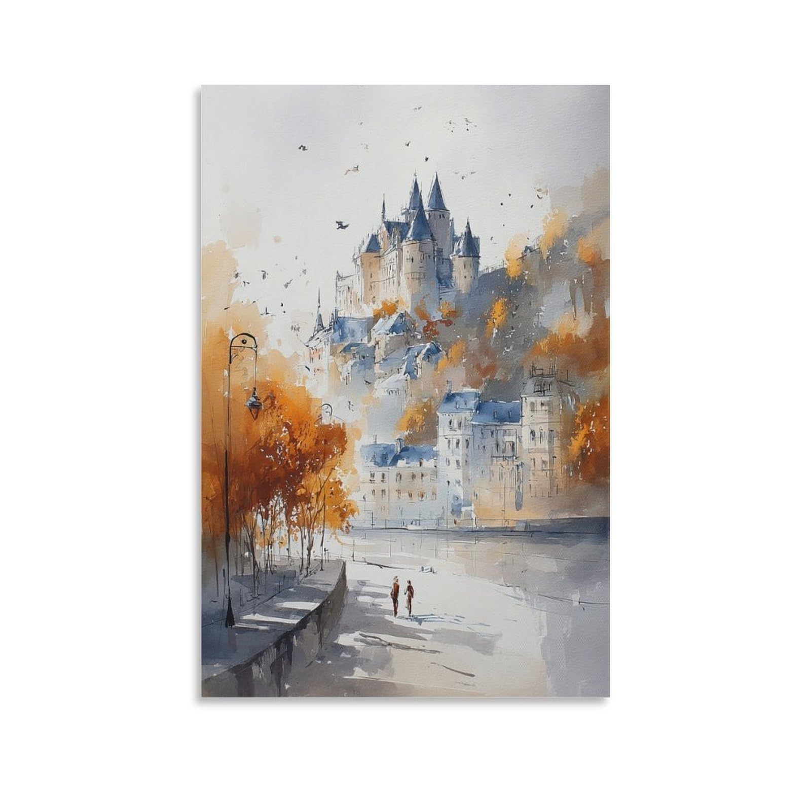 XWYMXZ Quebec City Watercolor 20x30inch(50x75cm) Vintage Travel Poster Watercolor Canvas Art