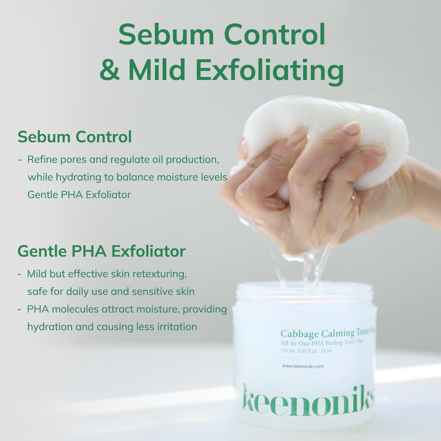 keenoniks Tamponi tonificanti per cavolo - Salviette esfolianti e rinfrescanti per il viso PHA con estratto di cavolo da 150.000 ppm per alleviare il rossore e la cura dei pori, cura della pelle