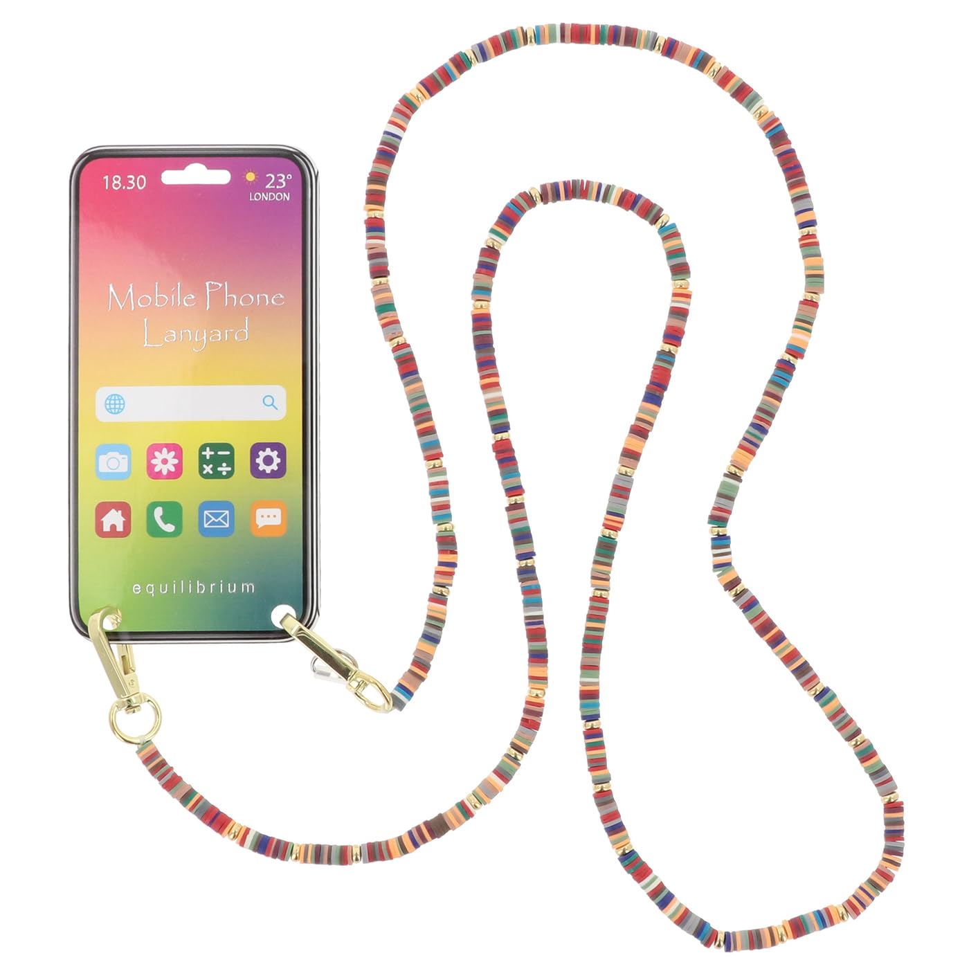 Equilibrium Unisex Multicolour Beaded Mobile Phone Lanyard Long Body Secure Strap - Aqua, Black Or Ed (Multicolour)