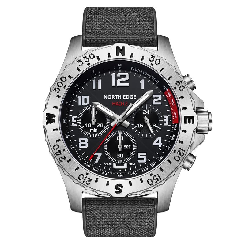 NORTH EDGE Mens Military Quartz Three-Eye Chronograph Pointer Solar Drive Watch : MACH 2 (B0D9VJT9YZ) Amazon Price History, Amazon Price Tracker