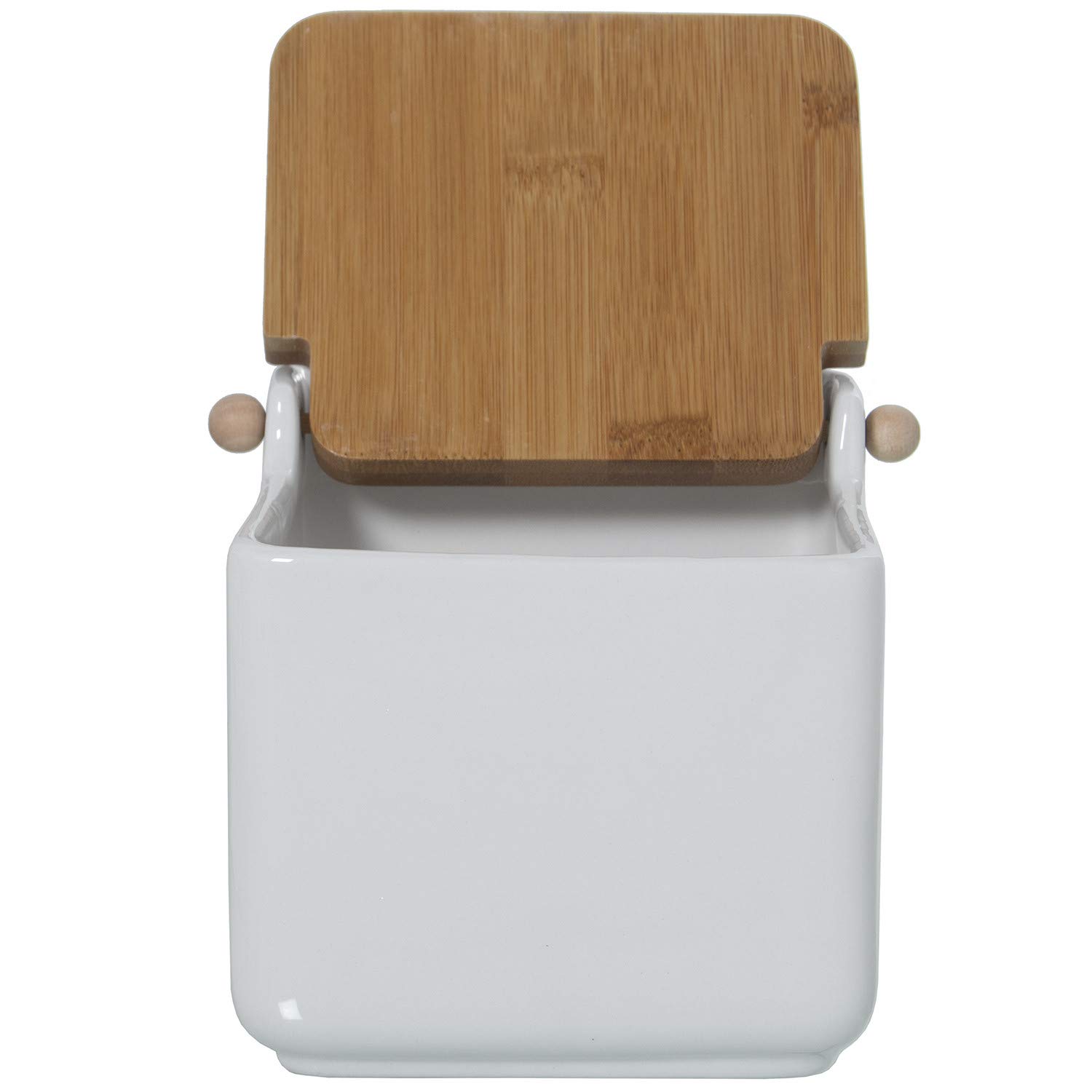 Salero original cerámica cuadrado con tapa madera12x12x12 cm (Blanco)