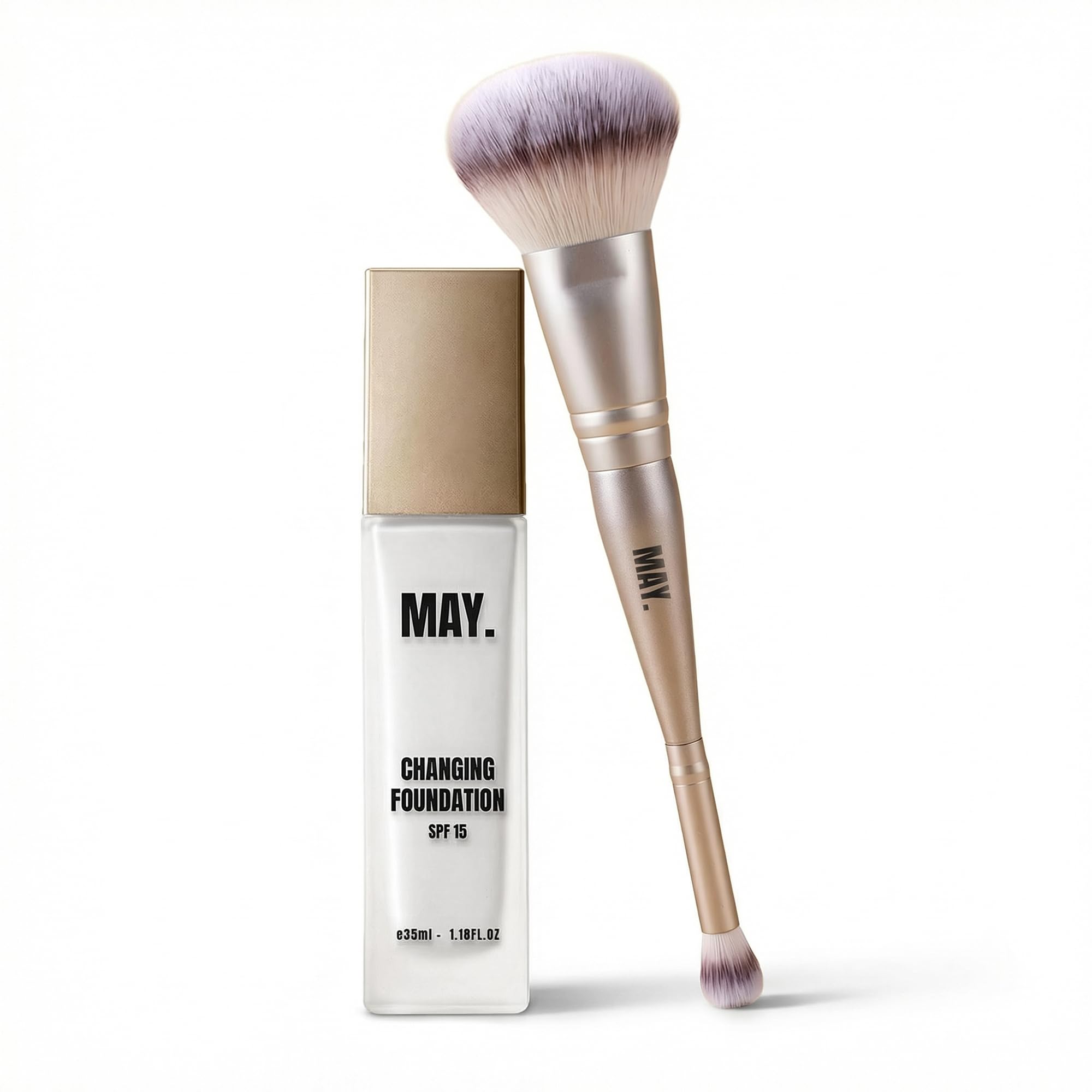 May Cosmetics Changing Foundation mit SPF 15, 35ml, passt sich Hautfarbe an, 16 Stunden Deckung, inklusive 2-in-1 Brush