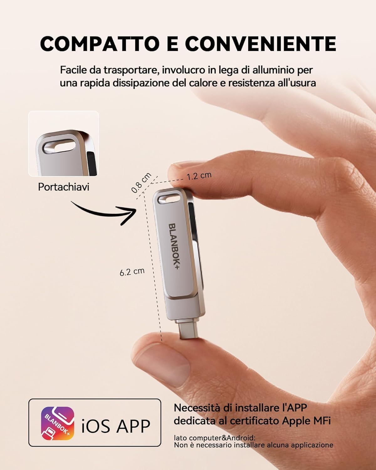 MFi Certificazione 128GB Chiavetta USB per iPhone, MFi Certified, Chiavetta USB 3-in-1 Lightning e Type-C con adattatore USB 3.0 Memoria esterna per iPhone, telefono, Android, PC/Pad