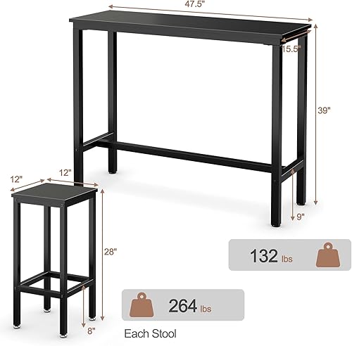 Miniatura 5 de COSTWAY Juego de mesa de bar de 3 piezas, mesa de bar de 39.5 pulgadas con 2 taburetes de bar de 28 pulgadas, juego de mesa de comedor de altura de