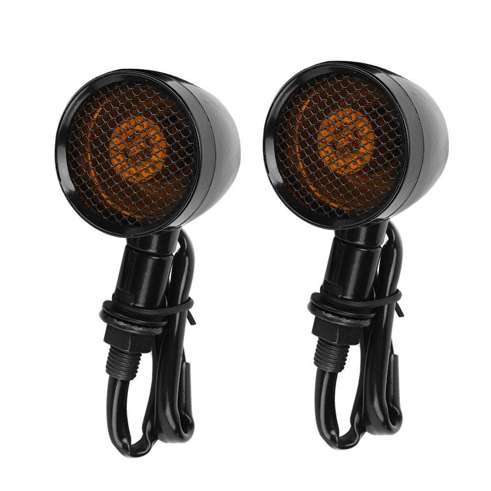 Akozon Turn Signal Indicator Lights 2Pcs Motorcycle Retro Bullet Grid LED Turn Signal Brake Light Metal Shell Blinker Flashes Fit For Most Brand Motorcycles With 0.4in Thread Mounting Bolt(Yellow)