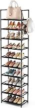 10 Tiers Tall Shoe Rack 20-25 Pairs Boots Organizer Storage Sturdy Narrow Shoe Shelf for Entryway, Closets with Hooks, Black