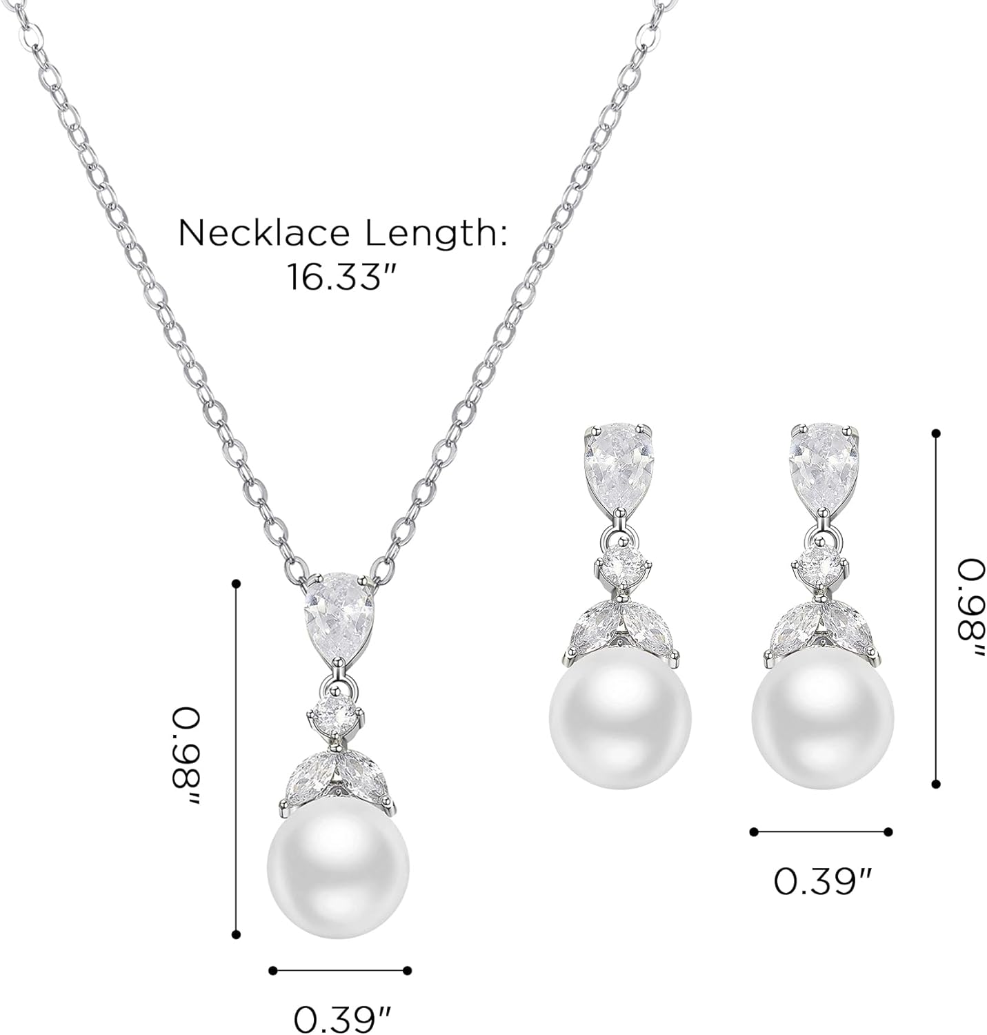 SWEETV Pearl Wedding Jewelry Set For Brides, Cubic Zirconia Wedding Necklace and Earrings Set, Elegant Bridal Jewelry Set for Women Bridesmaids Prom - Image 5