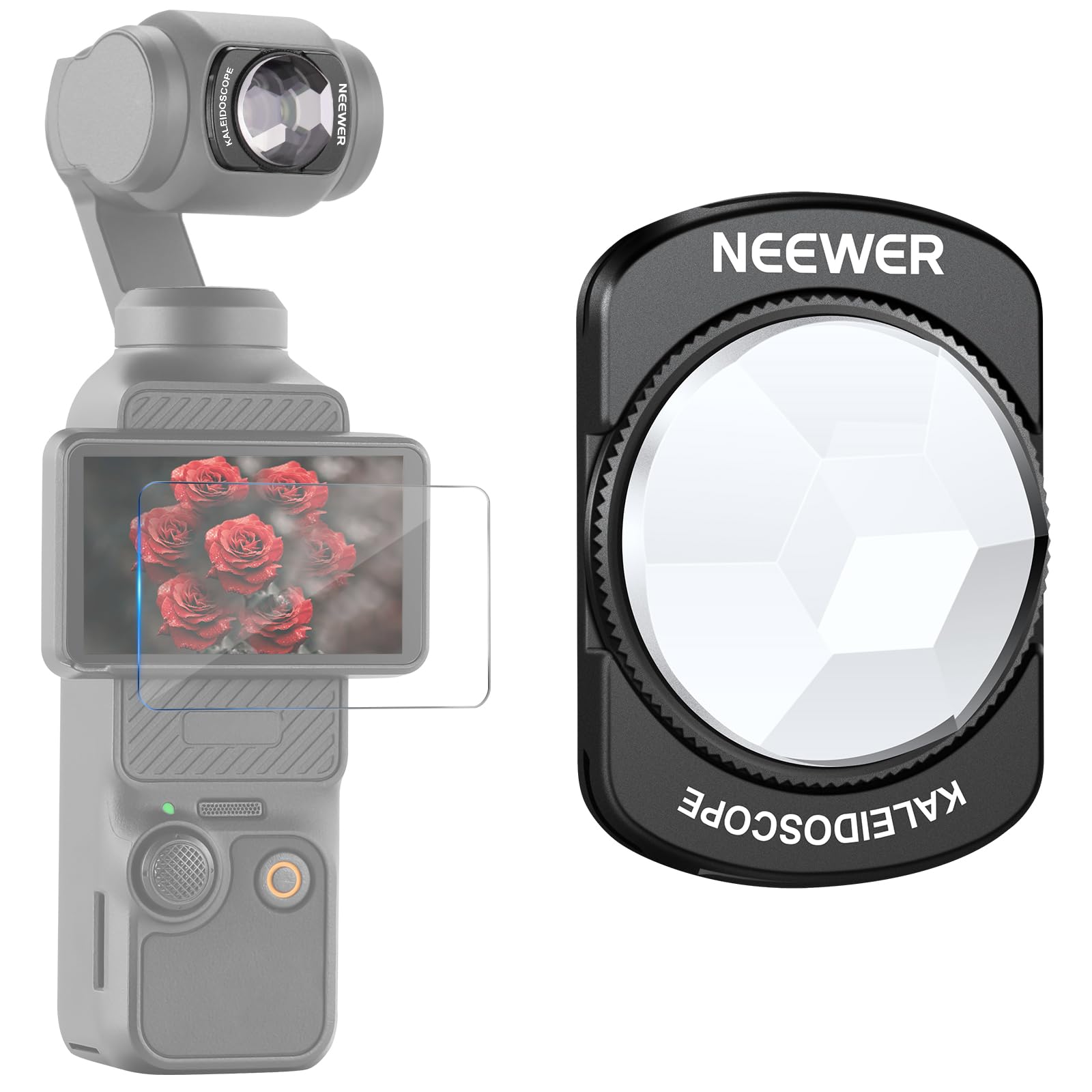 NEEWER Kaleidoscope Prism Filter Compatible with DJI Osmo Pocket 3 / Pocket 4 / Xtra Muse, Magnetic HD Gimbal Camera Lens Filter + Screen Protector Accessories, FL-C39