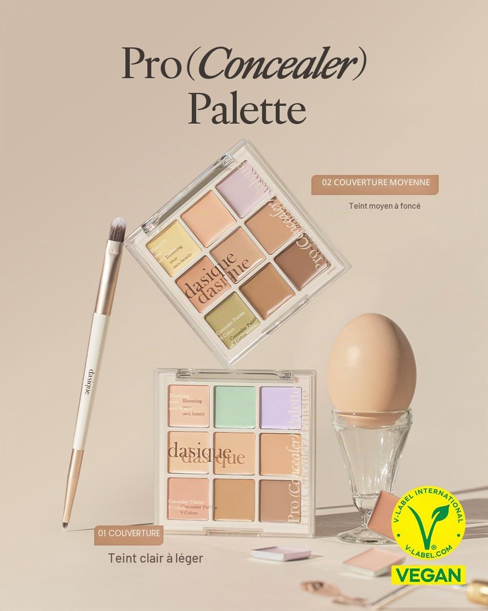 Dasique Pro Concealer 01 Couverture, Palette anti cerne et correcteur de teint à couvrance modulable, fini naturel longue tenue, correcteur multi-usage inspiré du maquillage coréen K Beauty