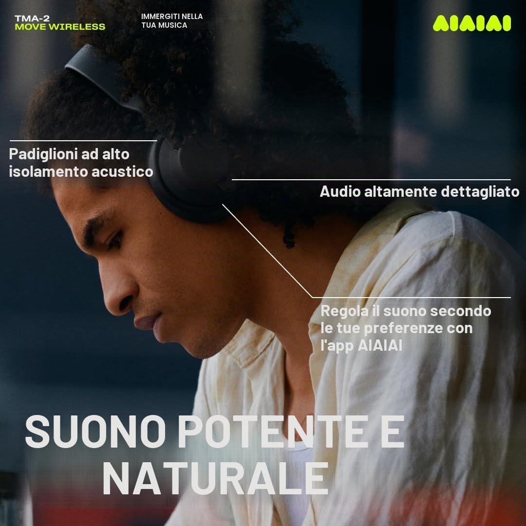 AIAIAI TMA-2 Move Wireless, cuffie Bluetooth versatili con suono ricco e naturale, cuscinetti in memory foam, 40 ore di autonomia e design modulare con parti sostituibili