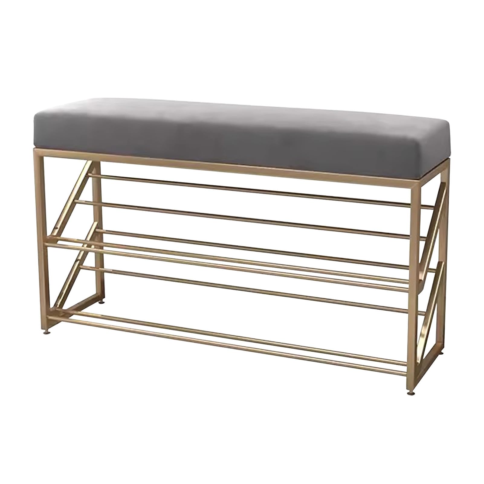SXZenSpace Narrow Shoe Rack for Entryway Slim 3 Tier Small Bench, Velvet Organizer Bench with Gold Metal Frame, Hallway Storage