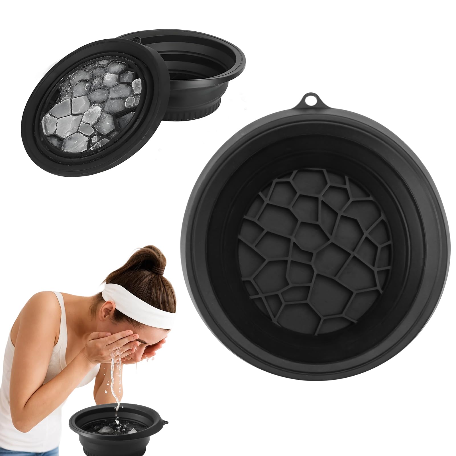 Bol de bain à glace pour le visage - Lavabo pliable en silicone - Refroidissement rapide, réduction des gonflements, doux sur la peau, design portable, facile à nettoyer - pour les personnes
