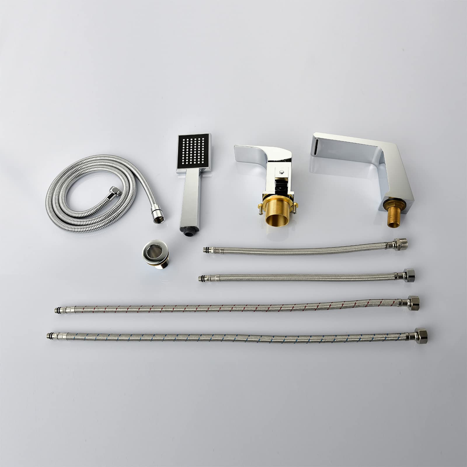 Grifo para bañera Grifo para bañera en Cascada Grifo Monomando para bañera Montaje en Cubierta Llenador de bañera de latón con Ducha de Mano ABS Grifo para bañera Agua fría y Caliente Ajustable,
