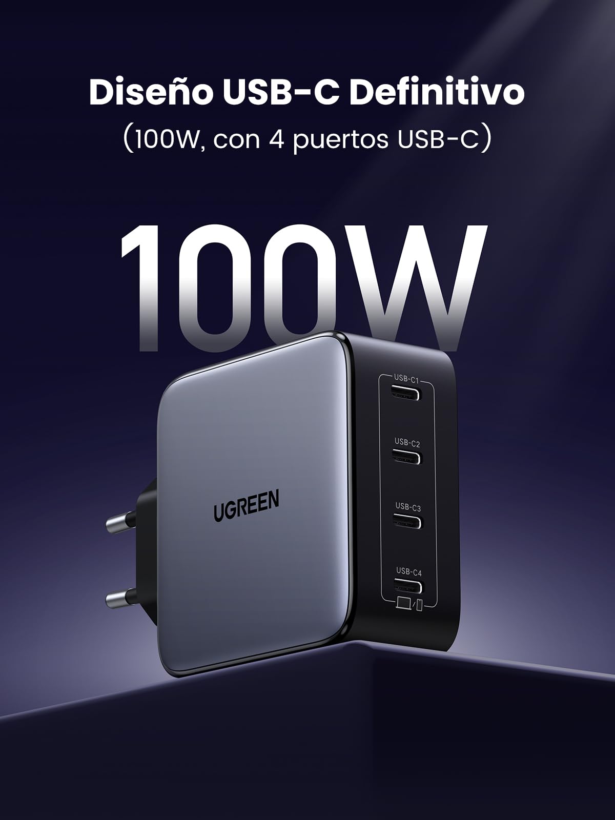UGREEN Nexode 100W Cargador USB C Adaptador de Corriente Múltiple GAN | 4 Puertos PD 3.0 PPS 45W Compatible con MacBook Pro iPad iPhone 17 Pro MAX Air 16 15 Galaxy S26 Pixel 10