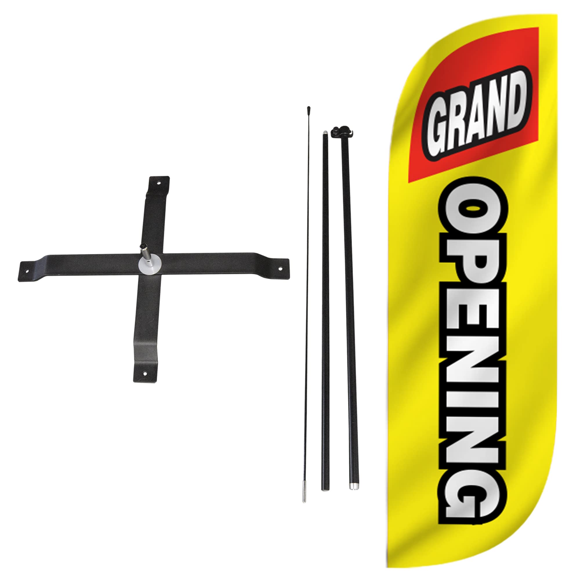 LookOurWay 5ft Open Themed 5-Feet Tall Feather Flag Complete Set with Poles & X-Stand Base