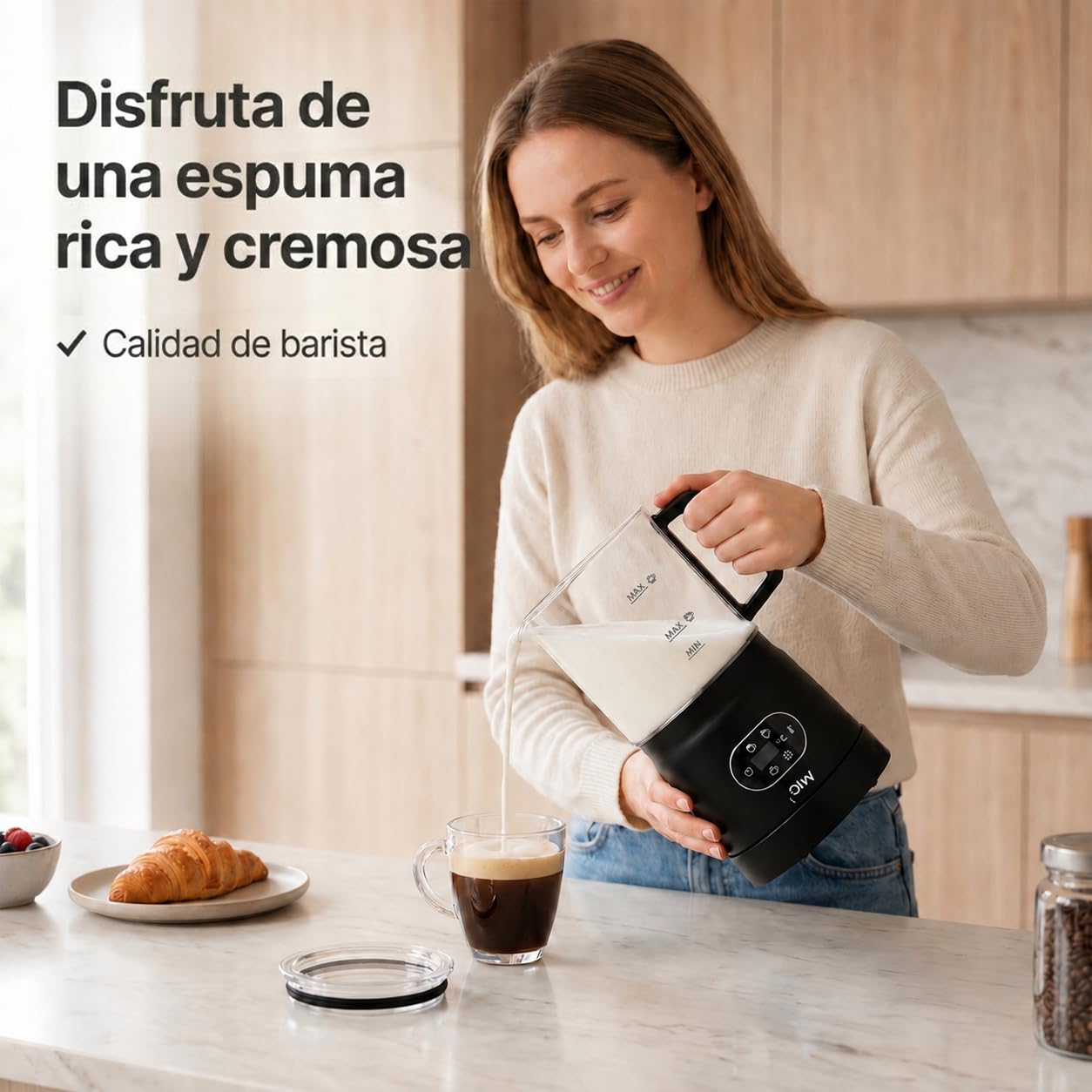 Olvy Espumador de Leche Eléctrico 500W 3en1 Caliente Frío Calentamiento Negro