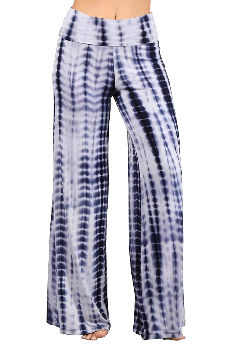 HEYHUN Womens Casual Tie Dye Solid Wide Leg Bottom Boho Hippie Lounge Palazzo Pants S-3XL