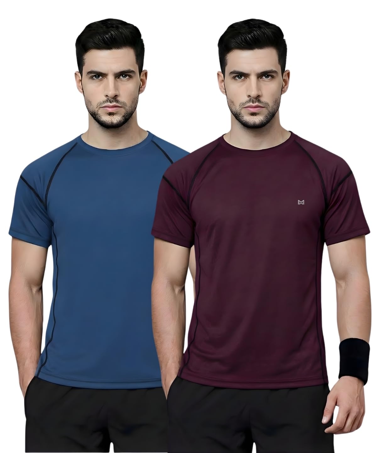 men polyester solid active sports wear half sleeve gym t-shirt with button-down collar quick dry breathable perfect for workout regular fit and running tee combo pack of 2