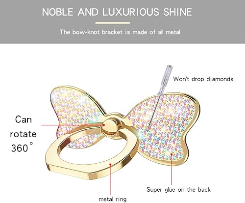 Miniatura 7 de Cavdycidy Soporte de anillo de mariposa de metal para teléfono celular, soporte de estabilidad para anillo de dedo, soporte trasero de montaje en