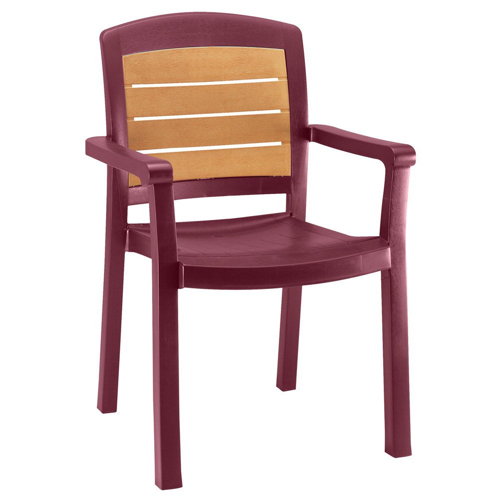 Aquaba Stacking Dining Armchair 2-Tone Woodgrained - Burgundy - Lot of 12