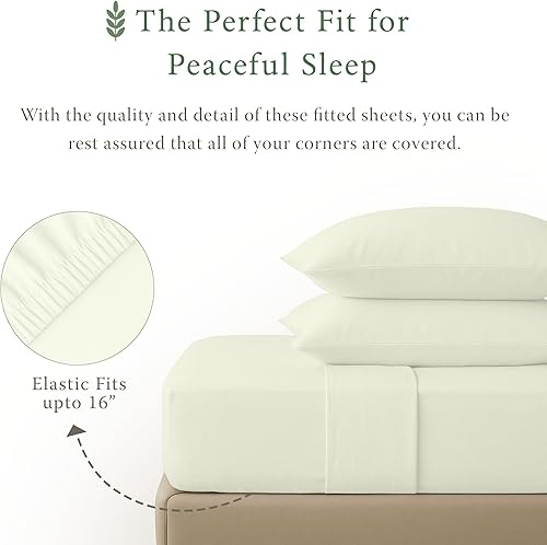 Miniatura 4 de Threadmill Sábanas 100% algodón orgánico, tamaño Queen, 4 piezas, color marfil, certificado por GOTS, juego de sábanas suaves y refrescantes con