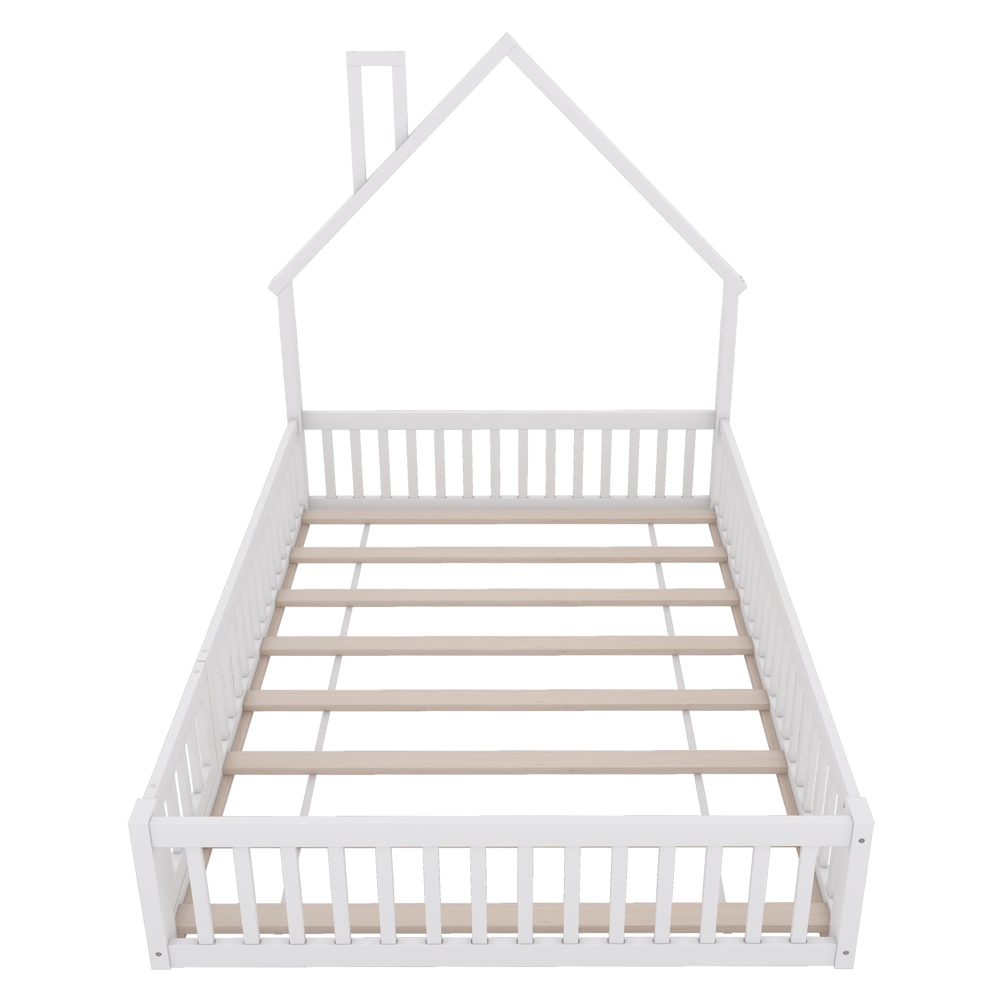 Lettino per bambini 140 x 200 cm, con protezione anti-caduta di sicurezza e porta, letto imbottito con rete a doghe in legno, design a forma di camino, letto in legno, per ragazzi, senza materasso