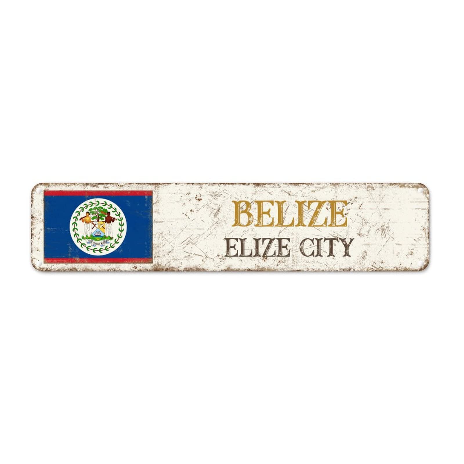 Cowkisssign Belize Country Souvenir Metal Signs City Souvenir Elize City Aluminum Art Signs National Flag Belize Vintage Metal Wall Decor Quality Aluminum Sign For Front Porch Laundry Room 18X4in