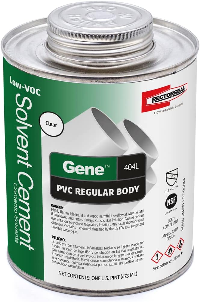 RectorSeal Gene 404L 55904 Low Solvent Cement, Fast Setting, Plumbing, 1 Pint