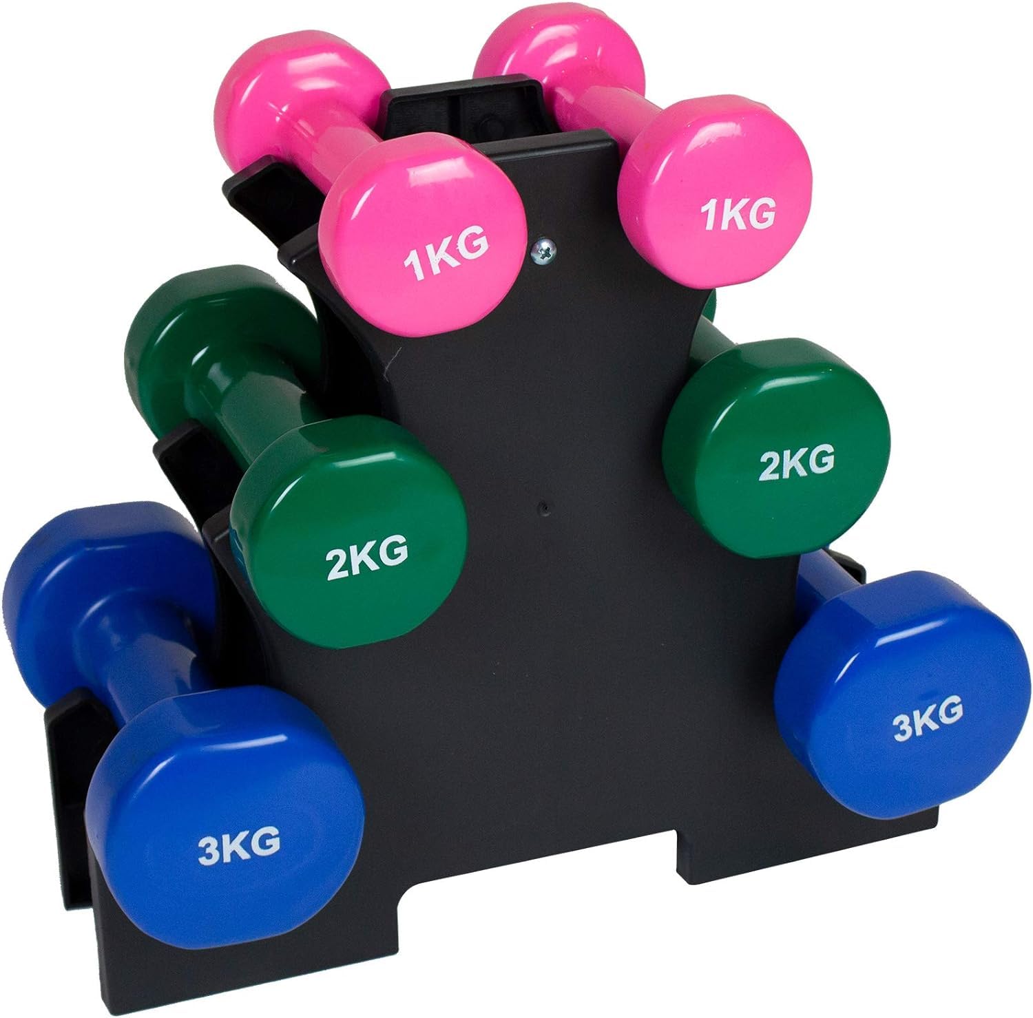 Set de 6 mancuernas 2x 1kg, 2x 2kg, 2x 3kg pesas con soportepara gimnasio y entrenamiento en casa