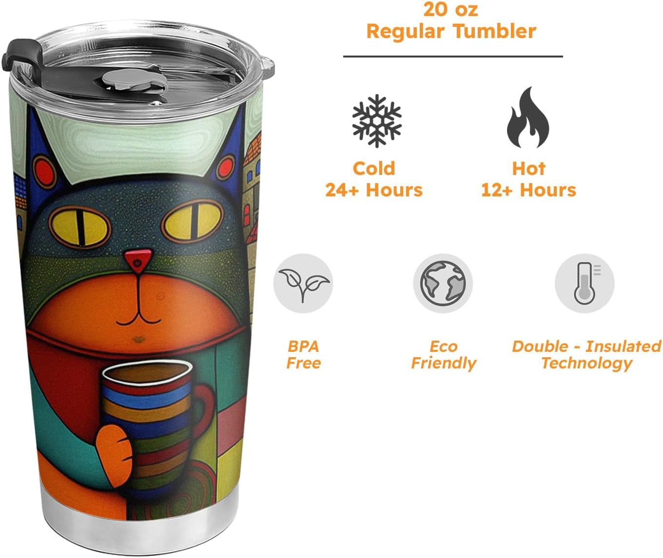 20oz Funny Retro Vintage Cat Tumbler, Inspirational, Motivational Birthday Gifts for Cat Lovers, Coffee Tumbler for Women, Stainless Steel Double Wall Vacuum Insulated Coffee Mug, Travel Cup with Lid