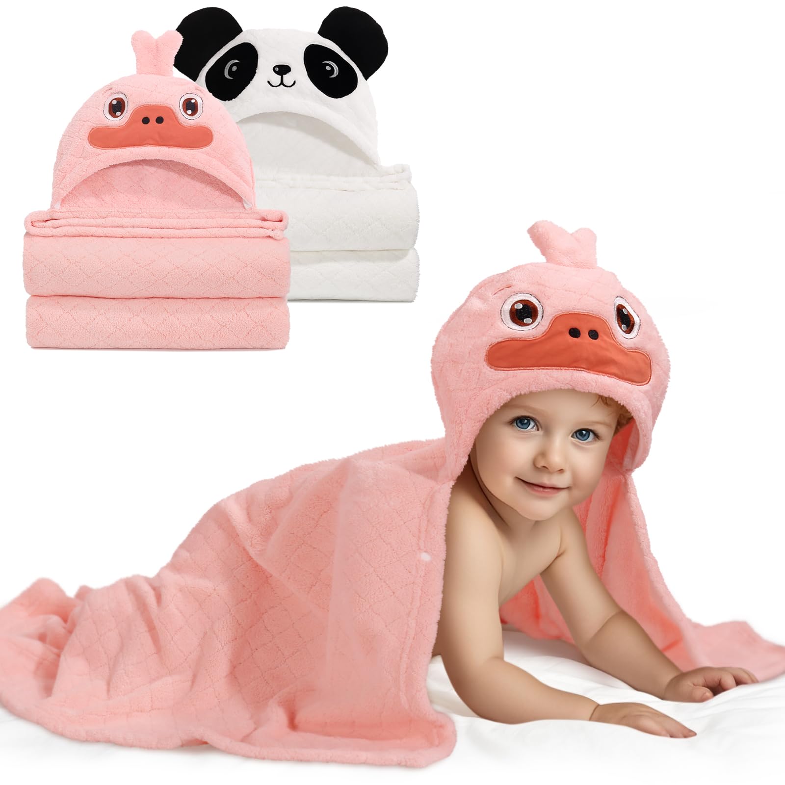 Toallas con capucha para niños pequeños, toallas con capucha de animales suaves y absorbentes para niños pequeños, paquete de 2 toallas de baño grandes de 50 x 32 pulgadas, toallas de baño