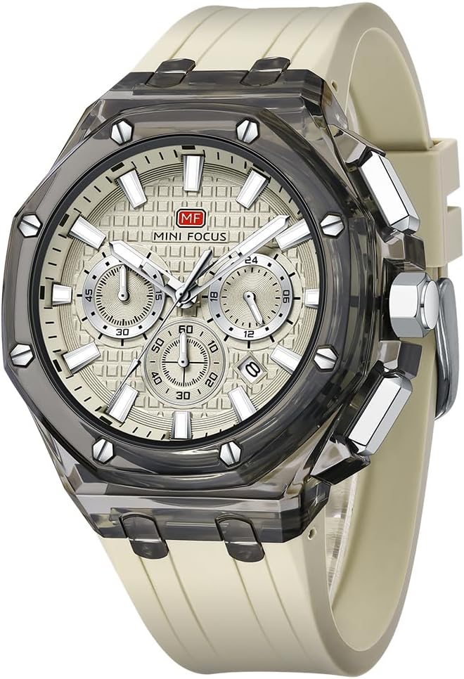 MINI Focus Men Watches,Multifunction Transparent Analog Display Silicone Strap Calendar Quartz Waterproof Trend Wrist Watches for Men