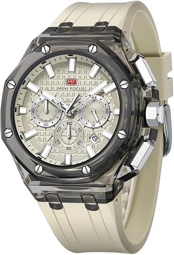Mini Focus Mens Watch, Multifunctional Transparent Analog Display Silicone Strap Calendar Quartz Waterproof Trend Wrist Watch for Men, white off-white, Strap