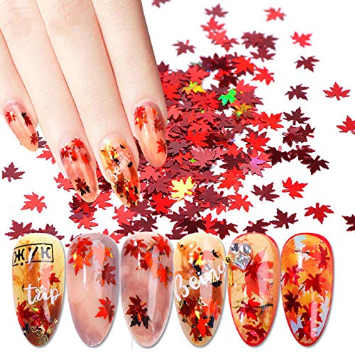 1Boxes 3D Maple Leaf Sequins Nail Sequins Nail Glitter Flakes Shiny Tips DIY Dazzling Paillette Designs Manicure Nails Glitter Decorations