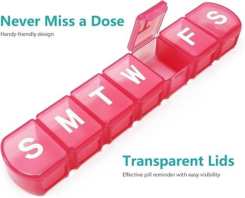 Miniatura 6 de Organizador semanal de píldoras XL de 7 días, dispensador de píldoras jumbo de 1 semana una vez al día, contenedor diario de medicamentos para