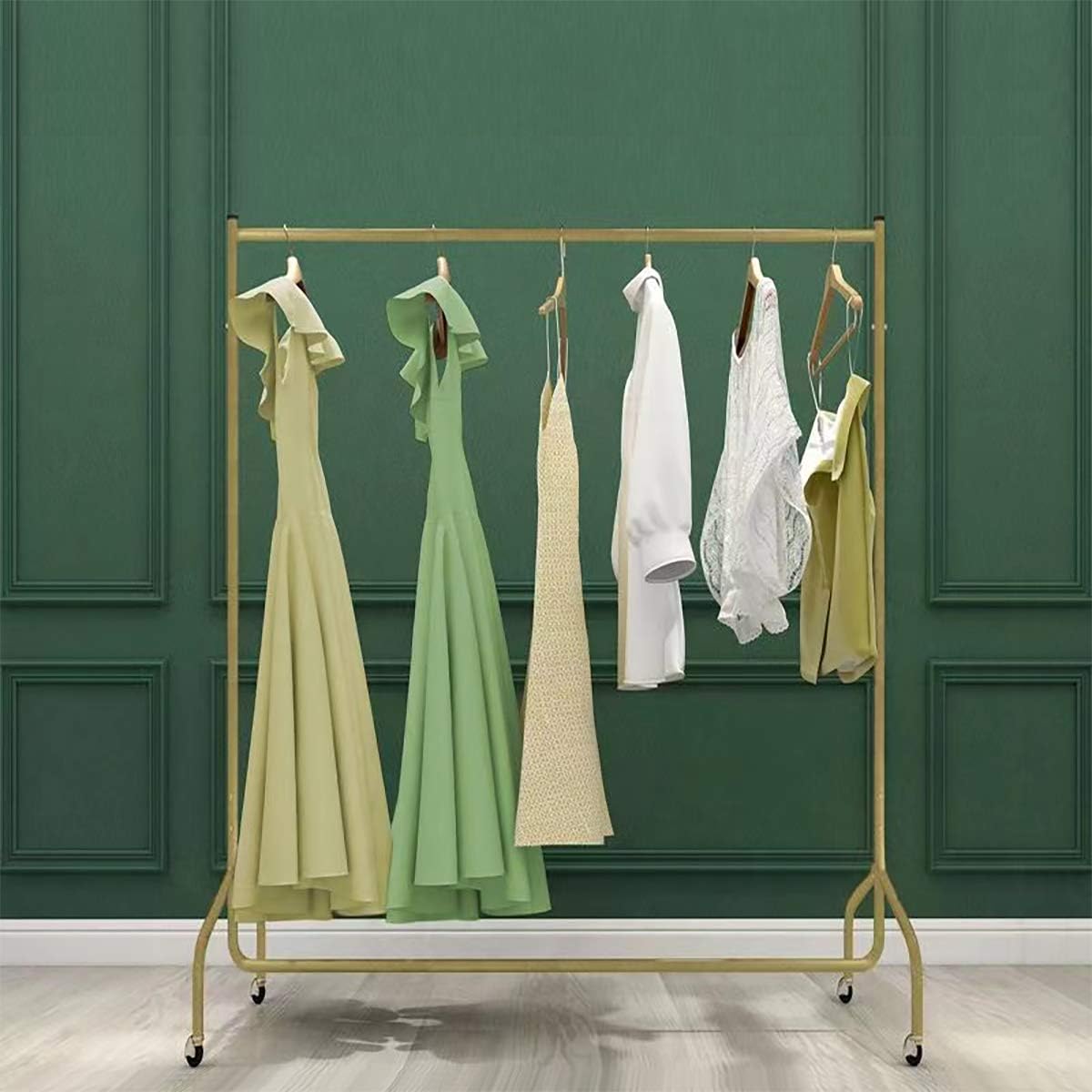 CrazyLynX Clothes Rails 4FT Clothing Rail on Wheels Metal Heavy Duty Carment Hanging Rack Coat Display Stand For Bedroom, Living Room,Golden 4ft