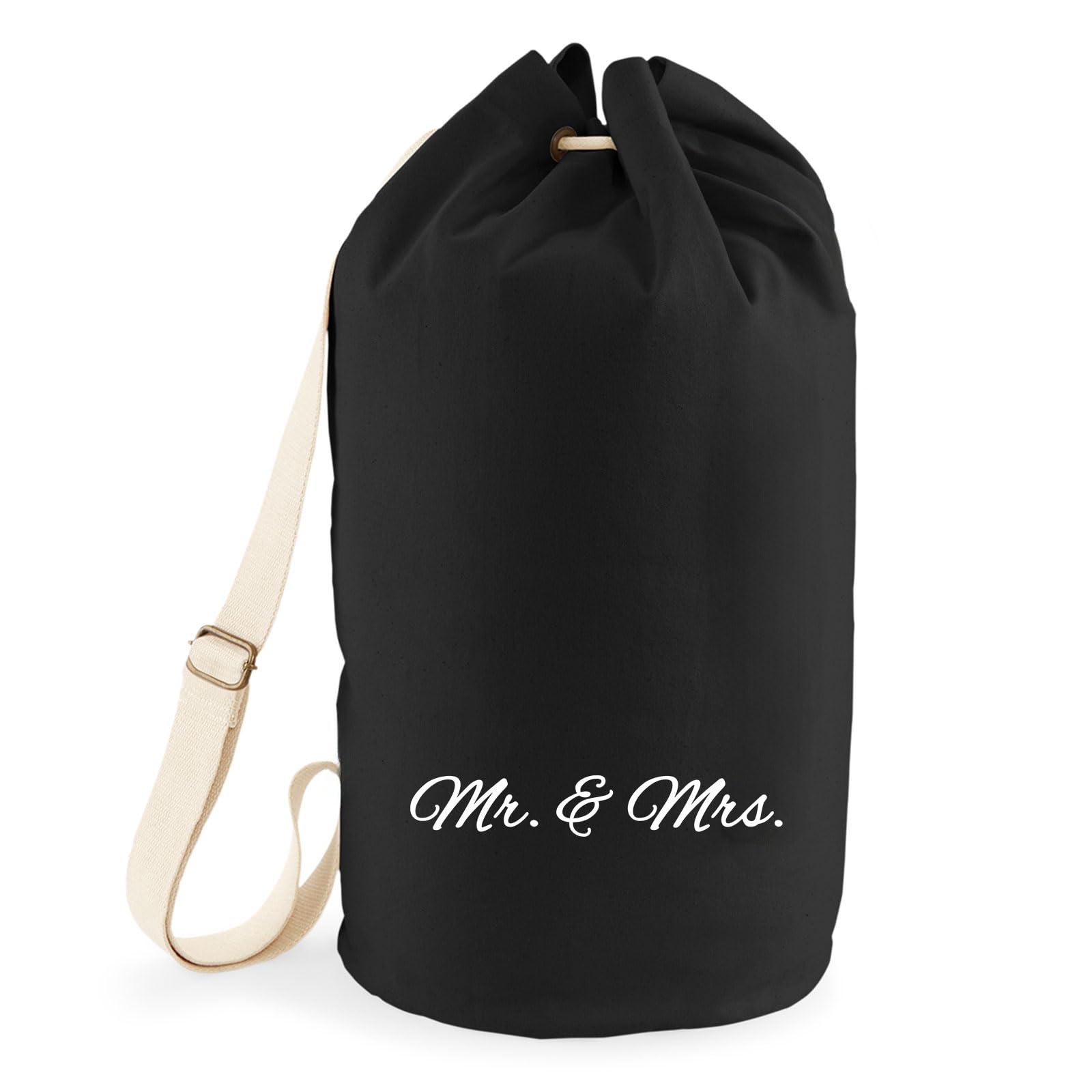 Huuraa Seesack Mr. & Mrs. Schriftzug 20 Liter Black Baumwolle Rucksack Geschenkidee