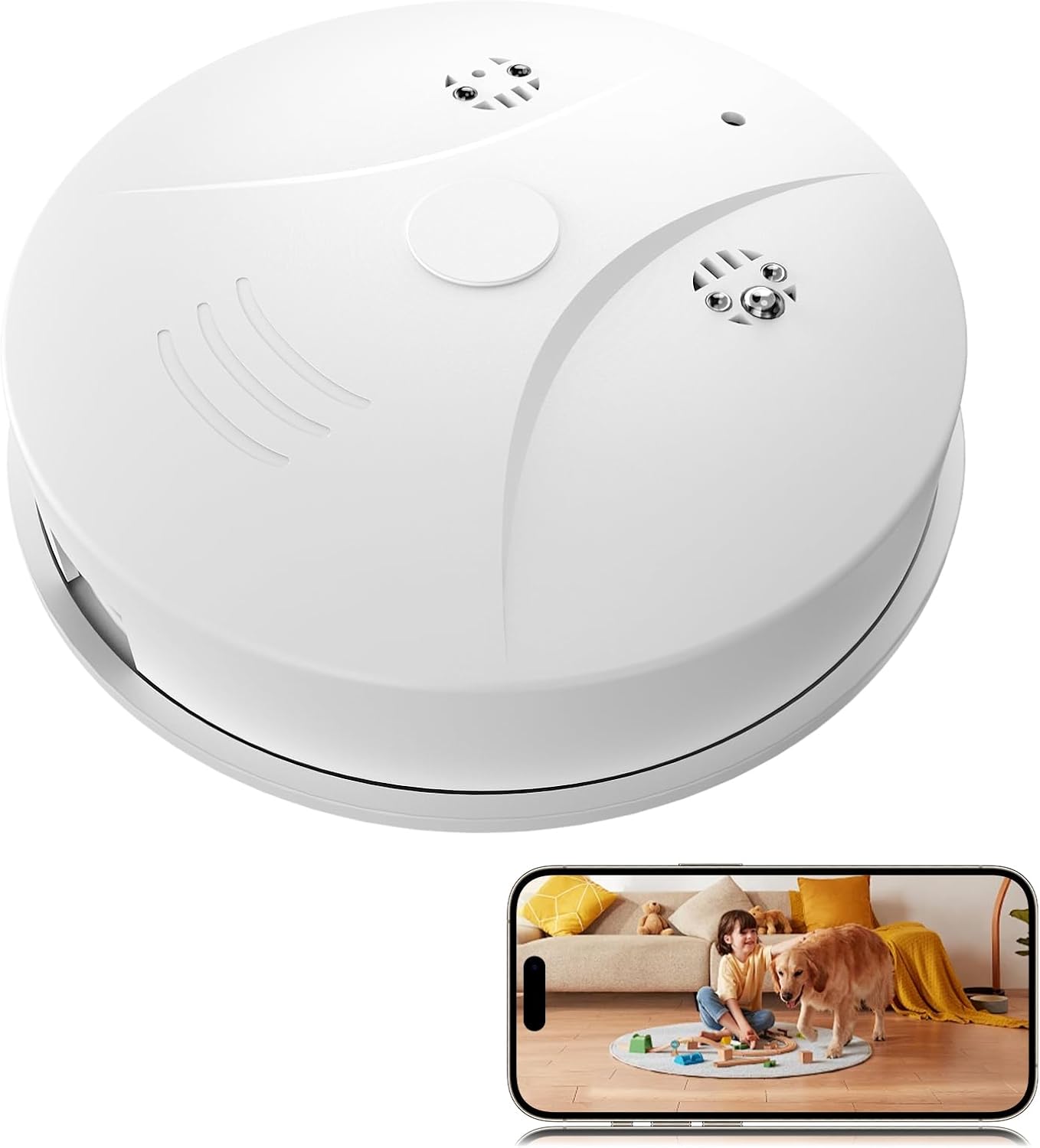 1080P HD Wireless Camera Smoke Detector for Home Security with App Control & Motion Detection,WiFi Indoor Security Camera with Night Vision & Loop Recording for Office,Garage,Shop