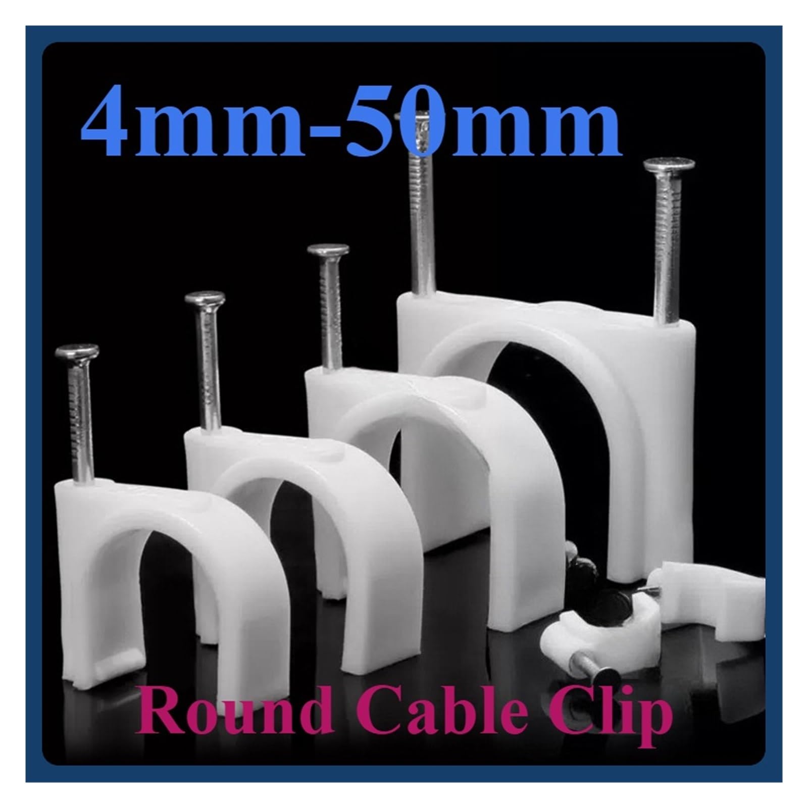 Clips de câble Ronds Lot de 100 serre-câbles ronds blancs en forme de C, avec connecteurs simples/doubles de 4 à 50 mm(Single 16mm-1 box)