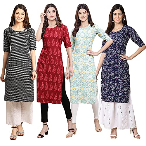 Image of Pinkmint Women's Crepe Digital Print Straight Kurta [Pack of 4] (CCV-334-338-339-335)