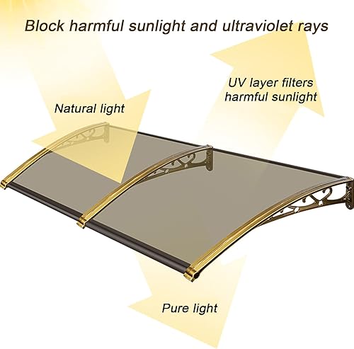 Miniatura 6 de KDDEON Toldo silencioso para ventana o puerta delantera, toldo de entrada con cubierta de policarbonato, protección contra la lluvia y la nieve,