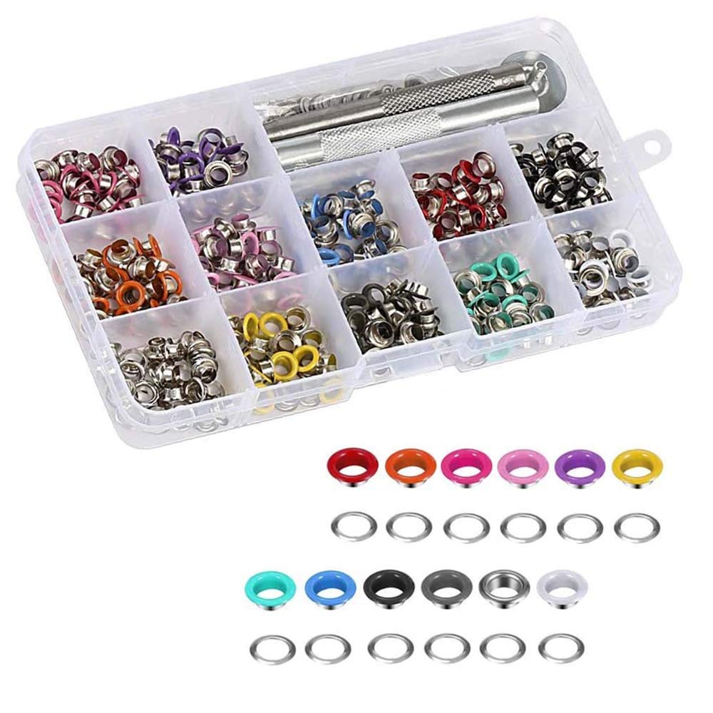 Gasea 600 Sets 3/16 Inch (5mm) Inside Diameter Multi-Color Metal Eyelets Set with 3pcs Install Tools Kit for Clothes Shoes Bag Crafts DIY, 12 Colors