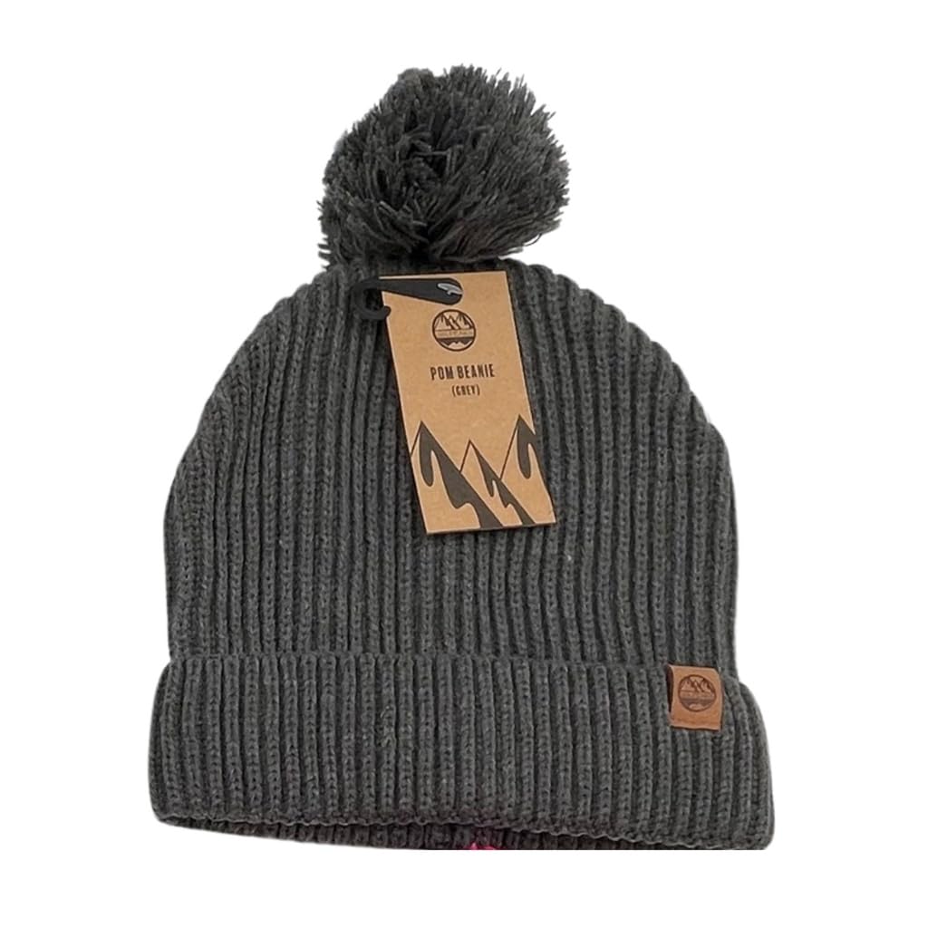 Six Peaks Unisex Pom Beanie, Soft Acrylic Winter Hat with Pom for Men and Women, Warm, Stretchable Design for Outdoor Activities, Grey, One Size