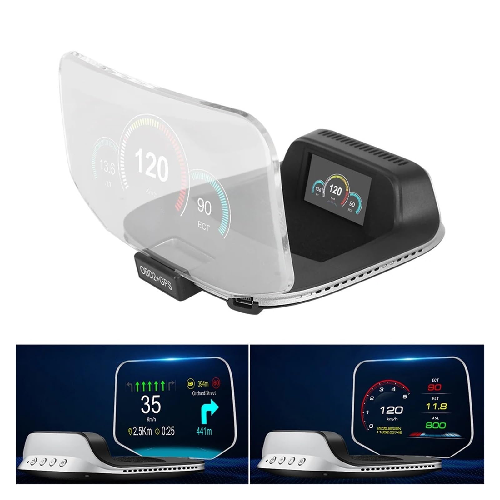 Panele Instrumentów Samochodowych Wyświetlacz Samochodowy HUD OBD2 Head Up C3/Plus Nawigacja GPS Prędkościomierz Cyfrowy Na Komputer Pokładowy Projektor RGB OBD 2 Test Skanera(C3 Plus HUD)