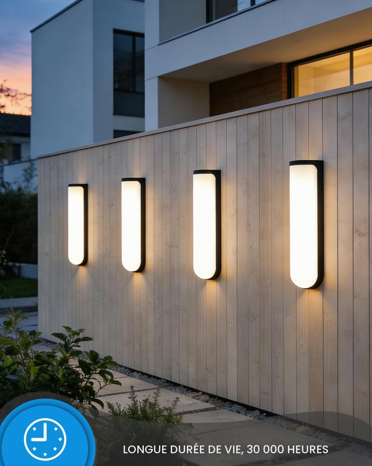 30cm 4.7W Applique Murale Exterieur en Aluminium, Lumiere Exterieur LED, Lanterne Exterieur Monobloc Empêchant Efficacement L'eau de Pluie de Pénétrer, 1000lm IP54 Blanc Chaud 4000K, Noir Mat