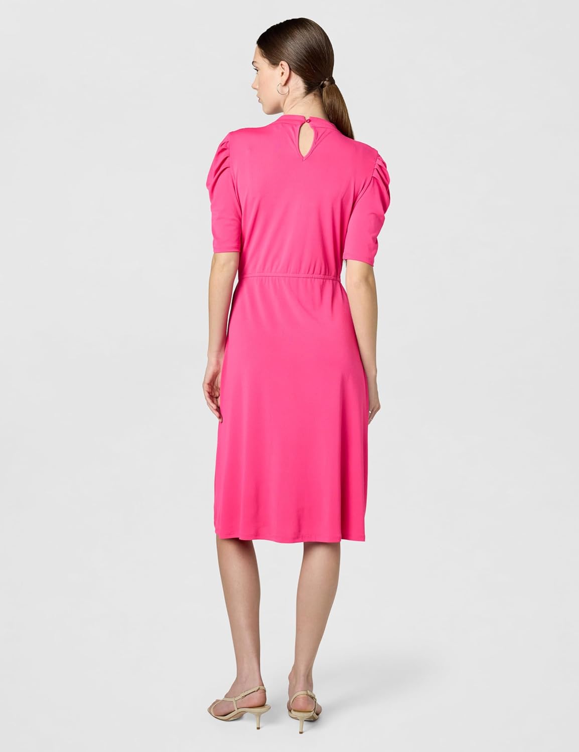 Adrianna Papell Womens Solid Knit Ruffle Neck Pleated Sleeve Midi Dress - Image 3