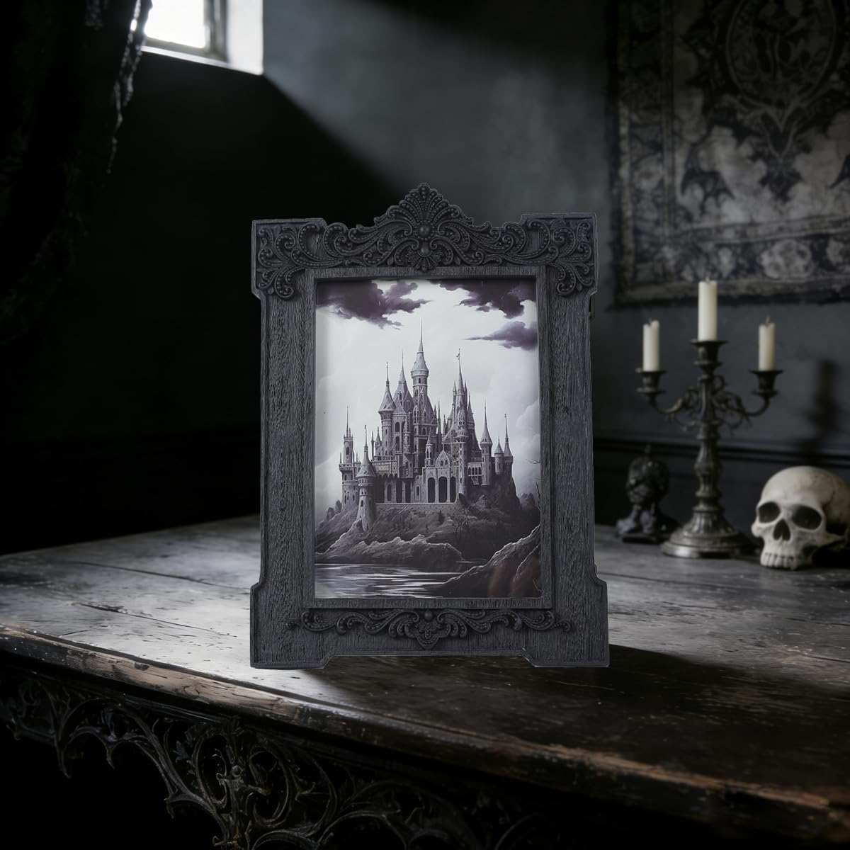 SIKOO Gothic Picture Frame 5x7 Ornate Victorian Black Vintage Picture Frames with Arch Design Tabletop and Wall Mount Display Gothic Victorian Decor