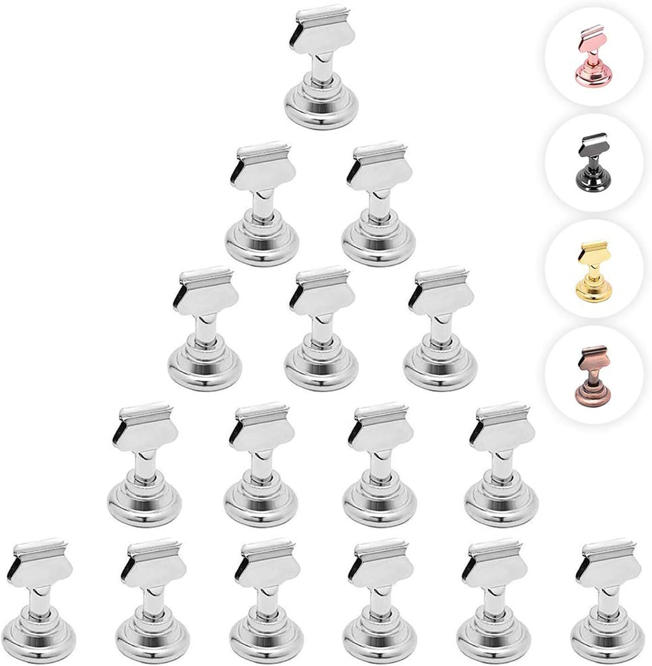 Urban Deco Wedding Table Numbers For Wedding Reception, Gold Table Number Holders For Weddings, Menu Holder Dual Sided Steel 1.7 Inch Pack of 16 Picture Holders For Tables (Silver)