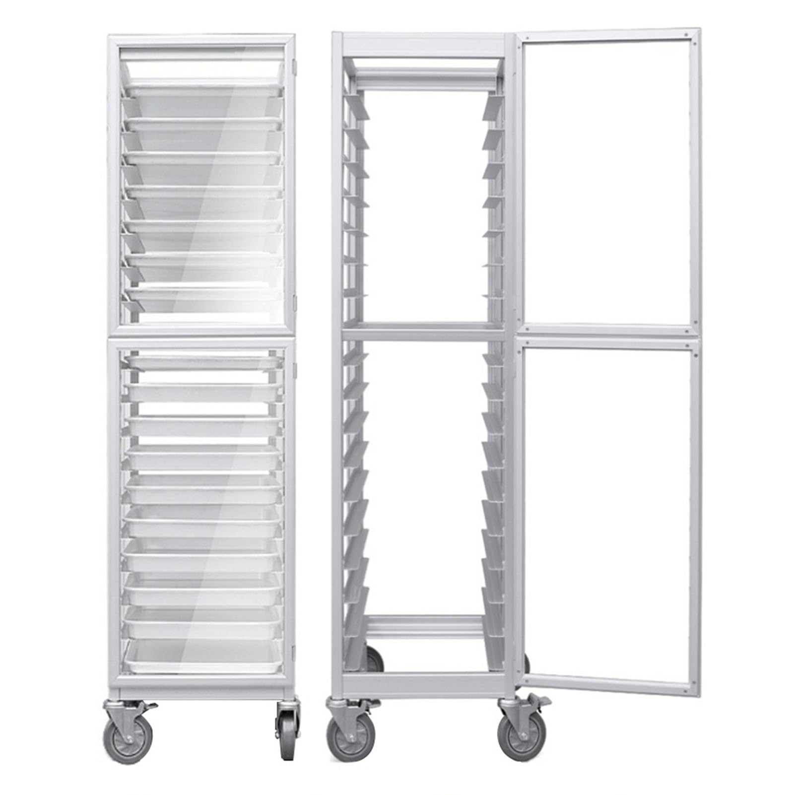 Estante de acero inoxidable de 18 niveles con cubierta transparente, carrito de almacenamiento comercial de refrigeración para panaderías y restaurantes, ideal para masa, pizza y bandejas para hornear
